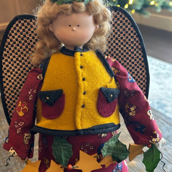 Vintage Mervyns Angel Doll With Felt Vest & Star Garland Christmas Cottage - Picture 4 of 11